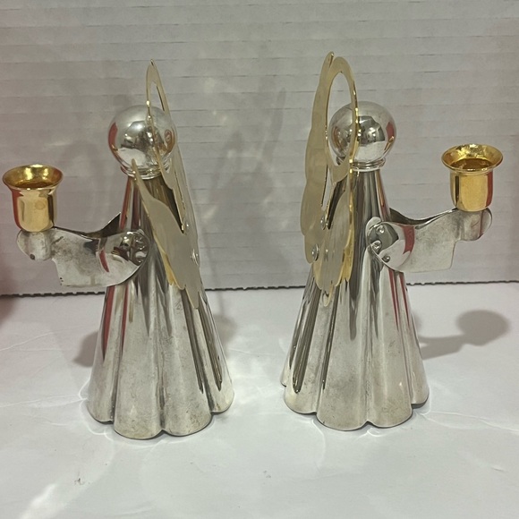 2 pc. TIMELESS TREASURES Silver Plated & Gold Toned Angels Candle Holders -VTG - Picture 3 of 10